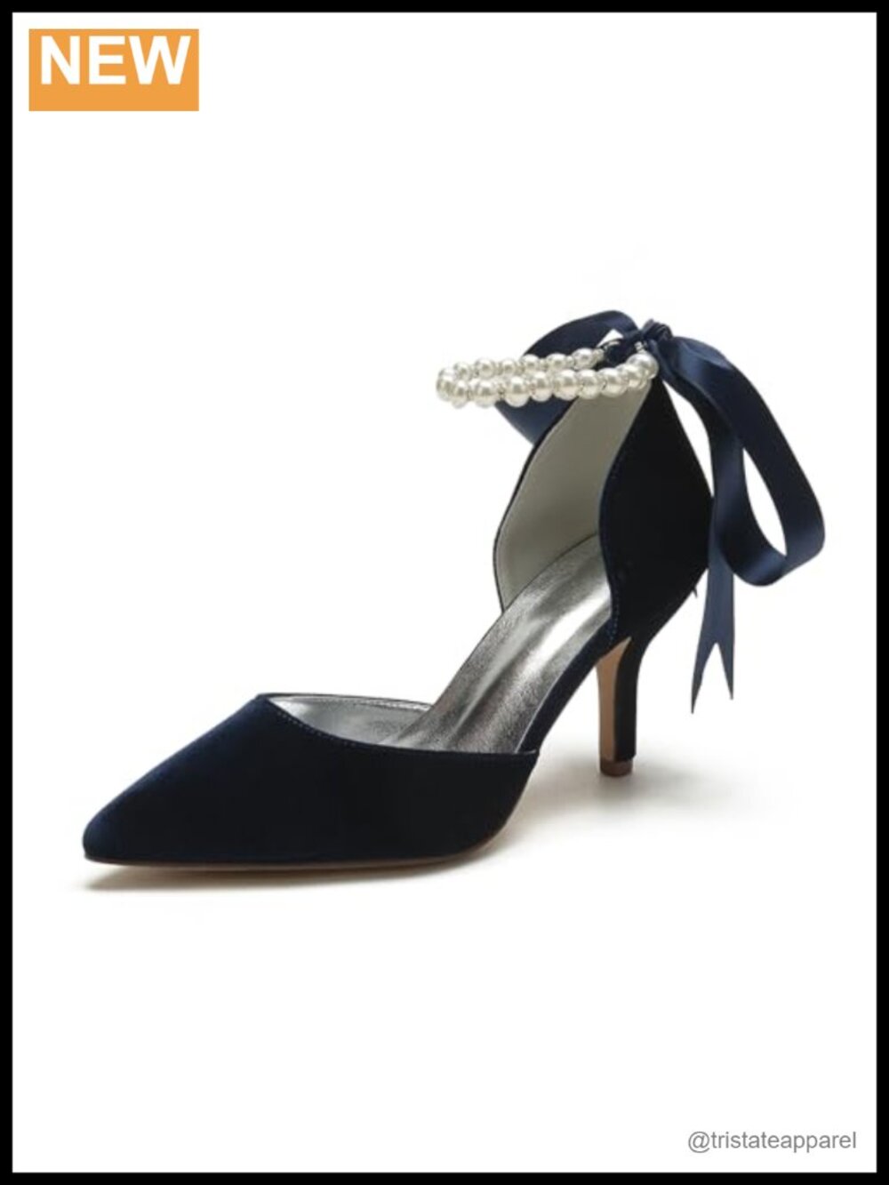 Velvet Pointed Toe Kitten Heels Ankle Strap Pearl Evening Pumps